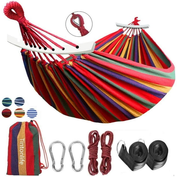 Tintonlife Brazilian Double Hammock 2 Person Canvas Cotton Hammock with Carrying Bag for Patio Porch Garden Backyard Lounging Outdoor/ Indoor Green Stripe Hammock Tintonlife Brazilian Double Hammock 2 Person Canvas Cotton Hammock with Carrying Bag for Patio Porch Garden Backyard Lounging Outdoor/ Indoor Green Stripe Hammock